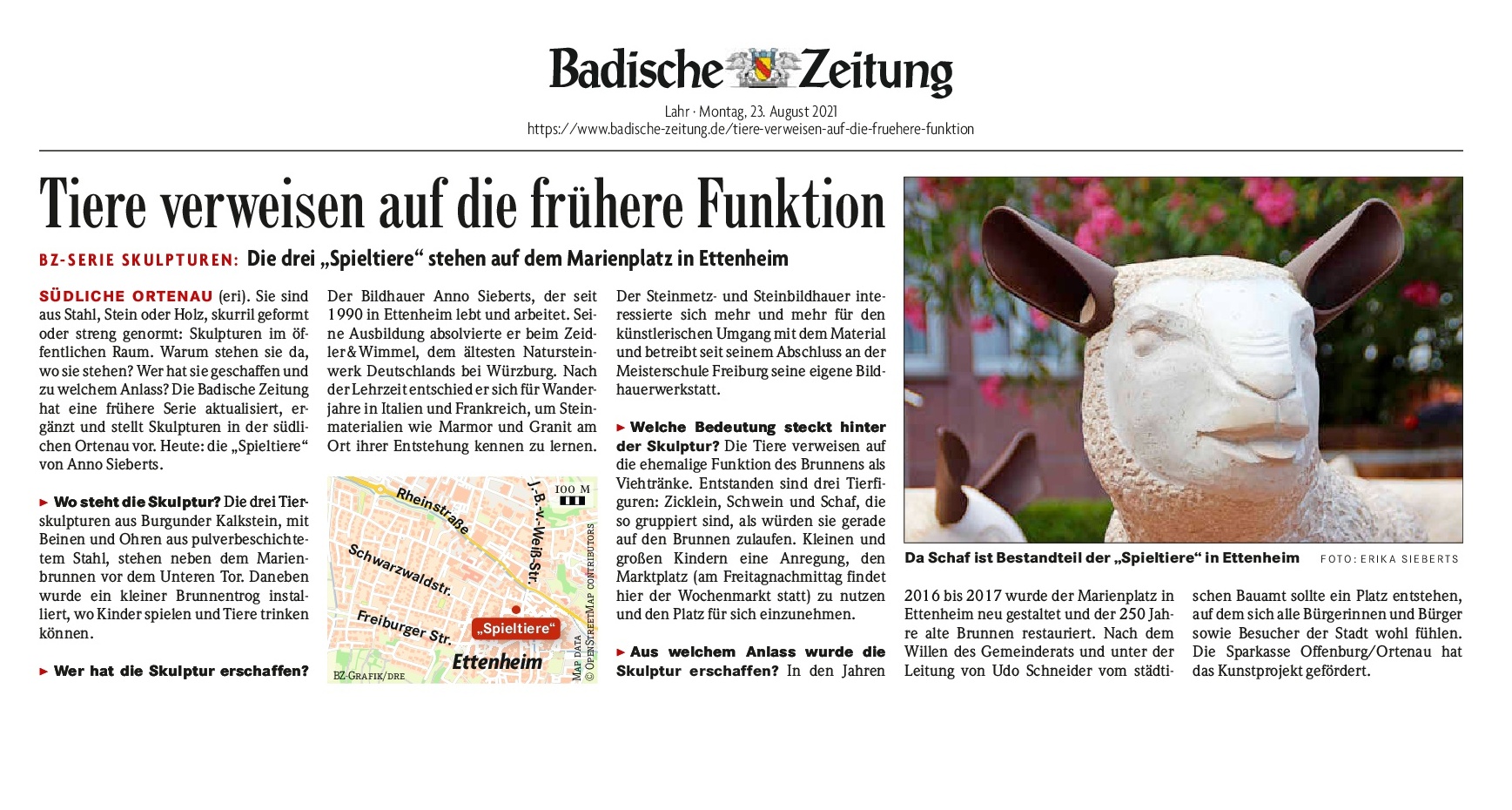 Bericht aus der Badischen Zeitung zur Skulptur