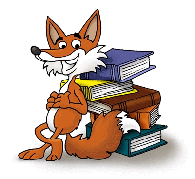 Findefuchs mit Bücherstapel